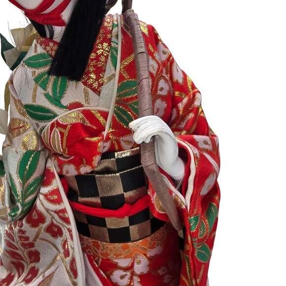 Japanese Geisha Doll With Willow Branches In Traditional Kimono On Wooden Base J - Picture 5 of 14